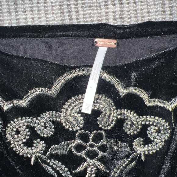 Free People Women's Floral Print Velvet Flared Pants Boho Retro Festival Small - Picture 10 of 14